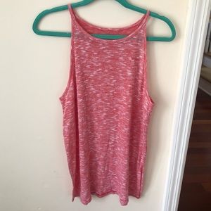 Women’s Pink and White Distressed Patterned Flowy Tank Top